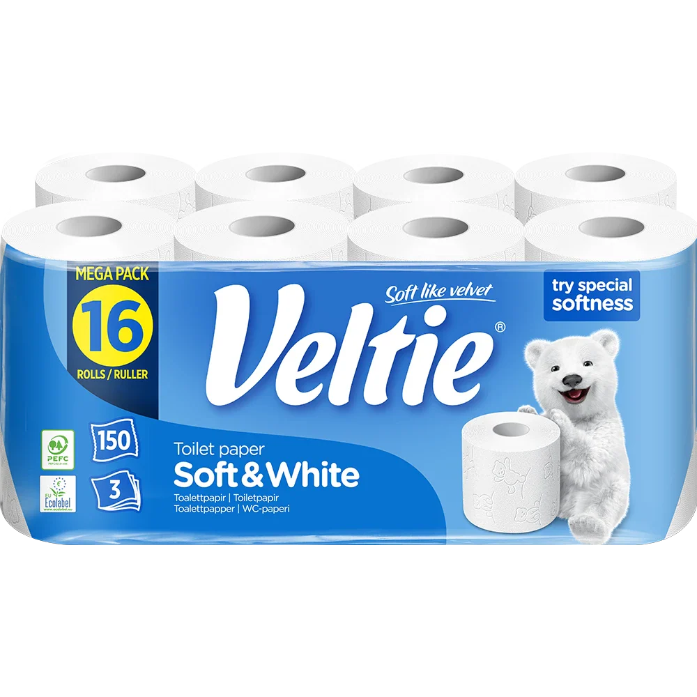 Veltie Toalettpapper Vit 16x150 ark 3-lagers