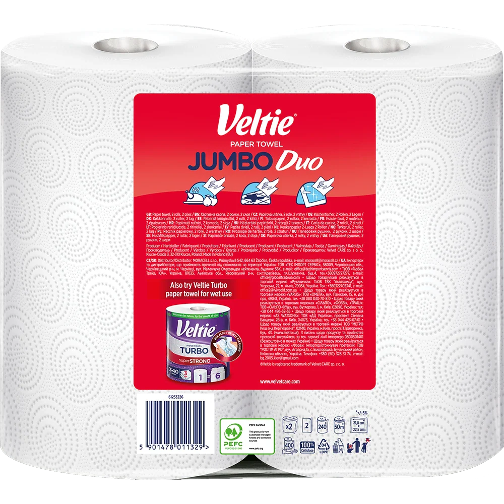 Veltie Køkkenrulle Jumbo Duo 2x240 ark 2-lags