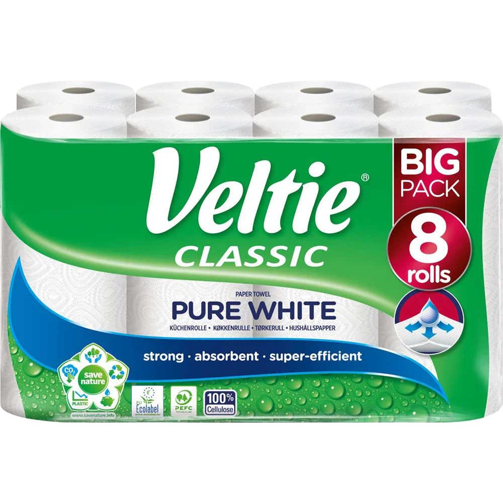 Veltie Køkkenrulle Pure White 8x52 ark 2-lags