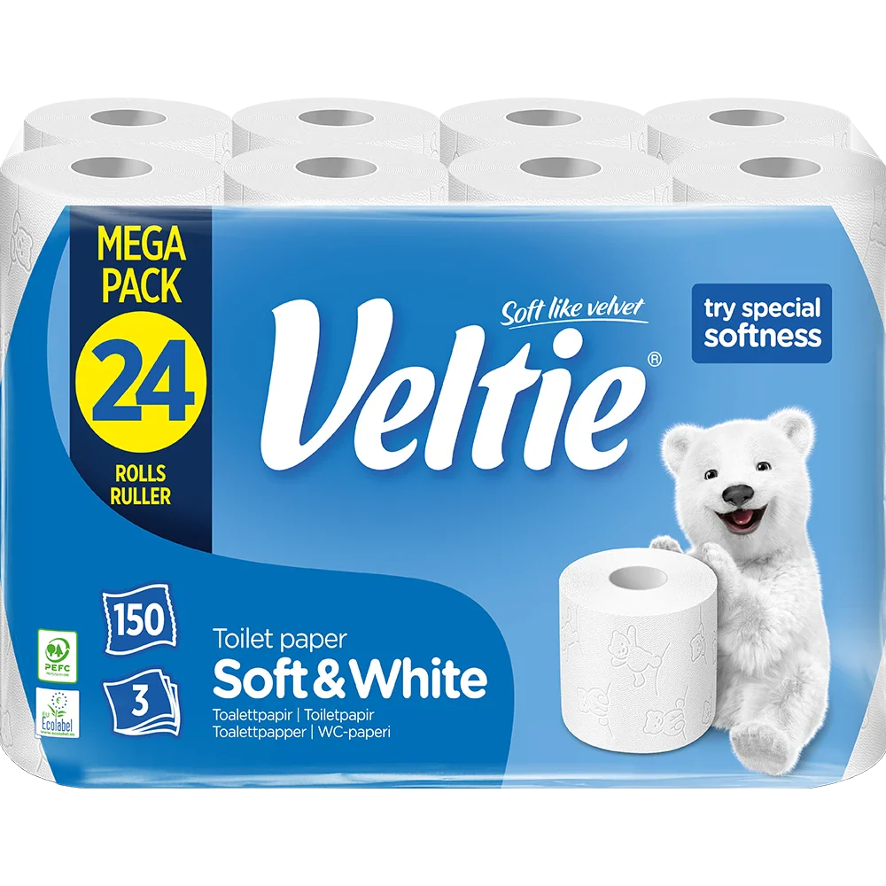 Veltie Toiletpapir Hvid 24x150ark 3-lag 18,3m